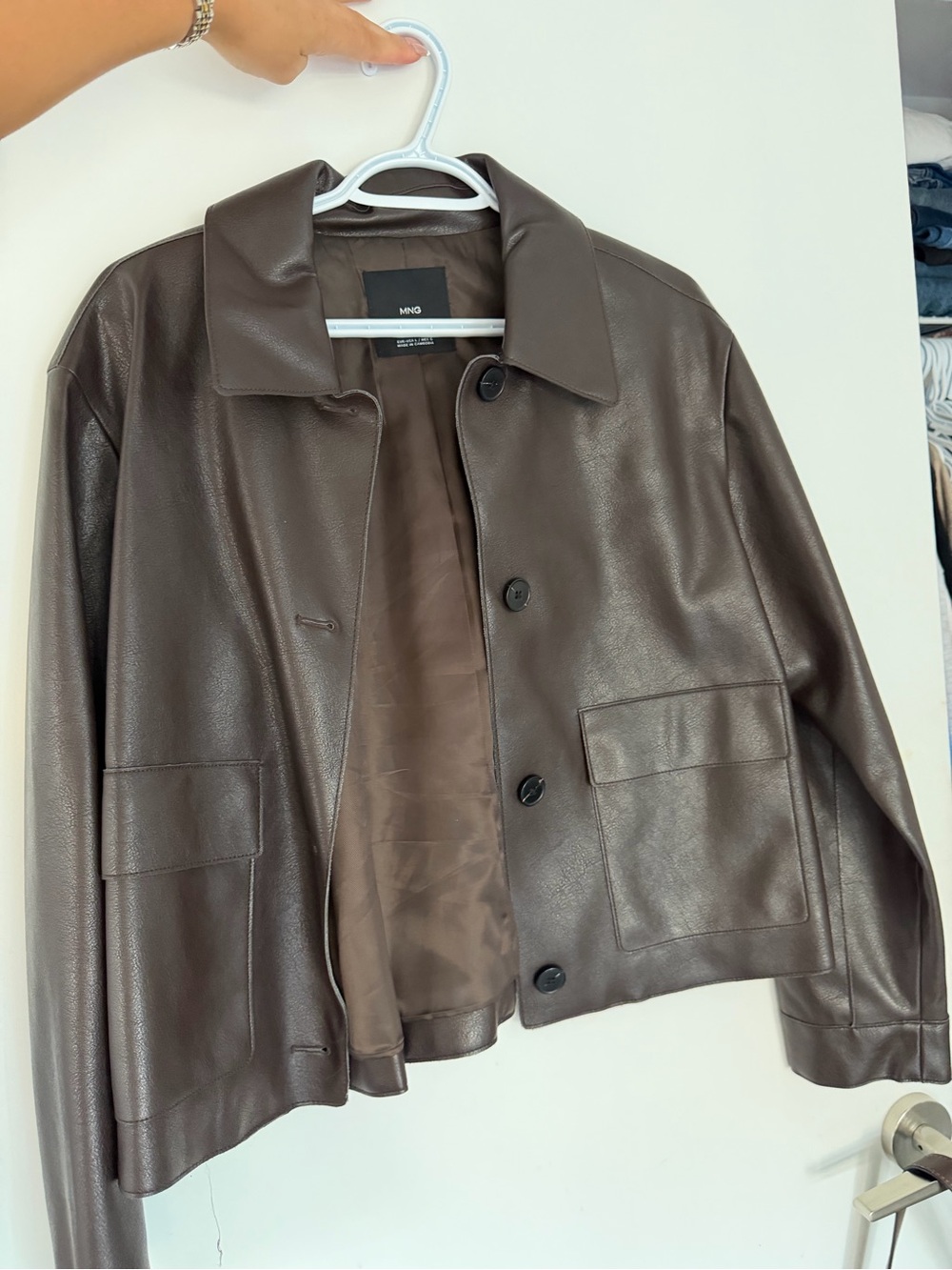 Mango Dark Brown Faux Leather Button-Front Jacket